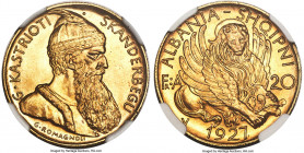 Zog I gold "Prince Skanderberg" 20 Franga Ari 1927-V MS65 NGC, Vienna mint, KM12. Mintage: 5,053. Awash in golden brilliance and largely devoid of imp...