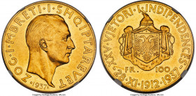 Zog I gold "Independence Anniversary" 100 Franga Ari 1937-R MS60 NGC, Rome mint, KM21, Fr-11, Mont-18 (R). Mintage: 500. Struck for the 25th anniversa...