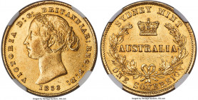 Victoria gold Sovereign 1866-SYDNEY MS62 NGC, Sydney mint, KM4. A scarce grade for the type, with under 2% of the certified population at NGC and PCGS...