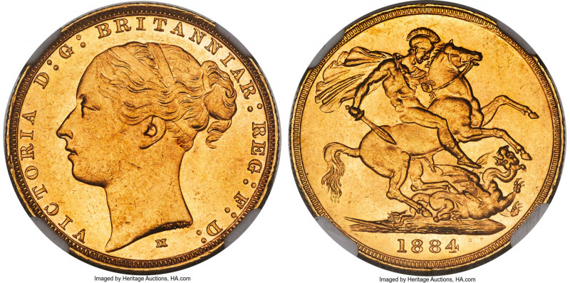 Victoria gold "St. George" Sovereign 1884-M MS64 NGC, Melbourne mint, KM7, S-385...