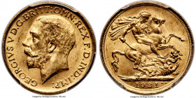George V gold Sovereign 1921-S MS63 PCGS, Sydney mint, KM29, S-4003. Covetable so choice and showcasing prominent canary-gold appearances largely devo...