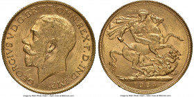 George V gold Sovereign 1924-S MS62 NGC, Sydney mint, KM29, S-4003. A conditionally sensitive and scarcer date Sovereign of Sydney with gently muted b...