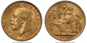 George V gold Sovereign 1928-M MS63 PCGS, Melbourne mint, KM29, S-3999. Fresh, satiny mint luster permeates the brilliant golden surfaces. One of the ...