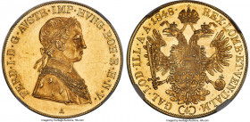 Ferdinand I gold 4 Ducat 1848-A UNC Details (Cleaned) NGC, Vienna mint, KM2270, Fr-480. A fleeting and medallic quadruple ducat showcasing needle-shar...