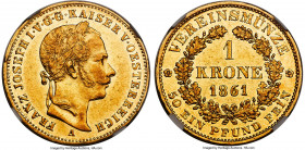 Franz Joseph I gold Krone 1861-A AU53 NGC, Vienna mint, KM2253, Fr-496, J-315. Mintage: 2,010. An issue that remains well out of reach to most collect...