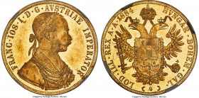 Franz Joseph I gold 4 Ducat 1884 MS62 NGC, KM2276, Fr-487. Luxuriously satiny across Franz Joseph's bust and the reverse shield and eagle, contrasting...