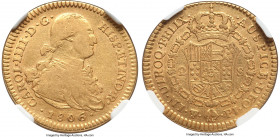 Charles IV gold 2 Escudos 1806 PTS-PJ VF30 NGC, Potosi mint, KM79, Cal-1376. A scarce and more heavily circulated representative of a challenging 2 Es...