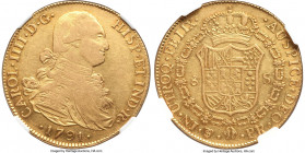 Charles IV gold 8 Escudos 1791 PTS-PR XF40 NGC, Potosi mint, KM81, Cal-1695. Plain bust. Despite moderate circulation wear, an offering that maintains...