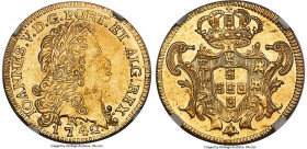 João V gold 6400 Reis 1742-R MS61 NGC, Rio de Janeiro mint, KM149, LMB-217. A superior offering that displays an exacting strike, yielding a high leve...