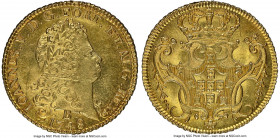 João V gold 6400 Reis 1748-B MS63 NGC, Bahia mint, KM151, LMB-148. An inspiring offering, which pushes well past the expected quality for this issue t...