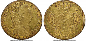 Maria I gold 6400 Reis 1791-B MS61 NGC, Bahia mint, KM226.2, LMB-529. A pleasing Mint State second-year "Bejeweled Headdress" type fielding vibrant an...