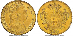 Maria I gold 6400 Reis 1793-R AU Details (Harshly Cleaned) NGC, Rio de Janeiro mint, KM226.1, LMB-531. Preserving nearly uncirculated detail, exceptin...