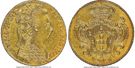 Maria I gold 6400 Reis 1793-B AU Details (Removed From Jewelry) NGC, Bahia mint, KM226.2, LMB-511. Admirably struck and minimally circulated, with a r...