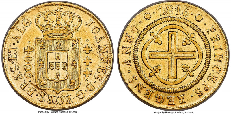 João Prince Regent "Special Series" gold 4000 Reis 1816-(R) AU58 NGC, Rio de Jan...