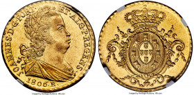 João Prince Regent gold 6400 Reis 1806-R MS62 NGC, Rio de Janeiro mint, KM236.1, LMB-556. Intensely watery and semi-reflective in the fields, with pin...