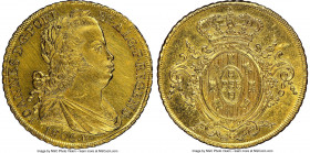João Prince Regent gold 6400 Reis 1806-R UNC Details (Cleaned) NGC, Rio de Janeiro mint, KM236.1, LMB-556. A beautifully rendered and well-struck offe...