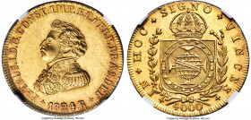 Pedro I gold 4000 Reis 1824-R MS62 NGC, Rio de Janeiro mint, KM369.1, LMB-594. The second date of issue of a five-year type, expressing firmly Mint St...