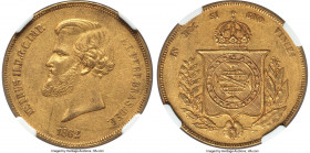 Pedro II gold 20000 Reis 1862 AU50 NGC, Rio de Janeiro mint, KM468 (Rare), LMB-682. The recognized key issue of Pedro II's 20,000 Reis series, and one...