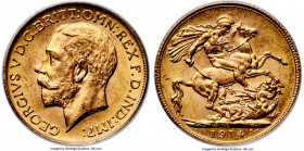 George V gold Sovereign 1914-C MS64 PCGS, Ottawa mint, KM20, S-3997. Amber-gold surfaces permeate this near-gem representative, boasting incredibly sh...