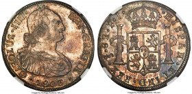 Charles IV 8 Reales 1803 So-FJ AU58 NGC, Santiago mint, KM51, Cal-1041. A sharp and indisputably borderline Mint State example of this conditionally c...