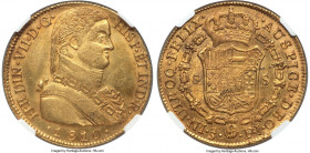 Ferdinand VII gold 8 Escudos 1810 So-FJ MS62 NGC, Santiago mint, KM72, Cal-1863 var., Onza-1346 var. Variety with I in FELIX over X. A lustrous and hi...
