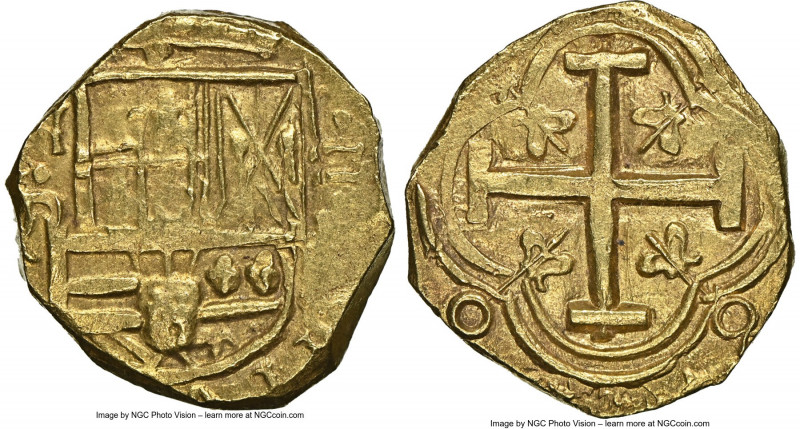Philip IV gold Cob 2 Escudos ND (1627-1632) NR-P MS62 NGC, Nuevo Reino mint, KM4...