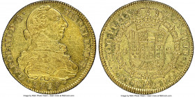 Charles III gold 8 Escudos 1787 P-SF AU58 NGC, Popayan mint, KM50.2a, Fr-36, Cal-2056. An appreciable issue featuring a curious but bold re-cut "8" in...