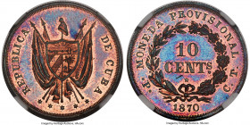 Provisional Republic copper Proof Pattern 10 Centavos 1870 P-CT PR64 Red and Brown NGC, Potosi mint, KM-X2a (prev. KM-Pn2A). Tantalizingly watery and ...