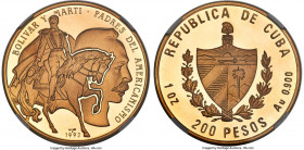 Republic gold Proof "Bolivar & Marti" 200 Pesos 1993 PR68 Ultra Cameo NGC, KM542. Mintage: 100. A fleeting, high-grade modern commemorative celebratin...