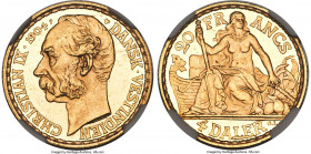 Danish Colony. Christian IX gold 4 Daler (20 Francs) 1904-(h) MS65 Prooflike NGC, Copenhagen mint, KM72, Sieg-31. An elite tier of preservation is wit...