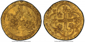 Charles V gold Franc à cheval du Dauphine ND (1364-1380) AU55 PCGS, Fr-Unl., Dup-359. (lis) KAROLVS: DЄI | : GRACIA: | FRACORV': RЄX (double annulet s...