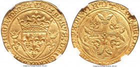 Charles VII gold Ecu d'Or a la couronne ND (1422-1461) MS63 NGC, Montpellier mint (pellet beneath 4th letter), Fr-307, Dup-511A. 2nd Emission (from 12...