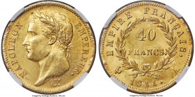 Napoleon gold 40 Francs 1811-A MS63 NGC, Paris mint, KM696.1. Satiny, with luminous golden fields exhibiting orange-gold accents along the peripheries...
