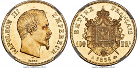 Napoleon III gold 100 Francs 1855-A MS61 NGC, Paris mint, KM786.1, Gad-1135. Noticeably mirrored in the fields and distinctively frosted over Napoleon...