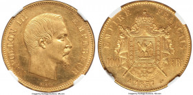 Napoleon III gold 100 Francs 1857-A MS61 NGC, Paris mint, KM786.1, Gad-1135. Firmly struck, yielding crisp motifs against distinctively glassy and mil...