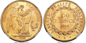 Republic gold 100 Francs 1899-A MS63 NGC, Paris mint, KM832, Fr-590. A choice selection with immediate visual allure, featuring a touch of pink color ...
