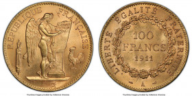Republic gold 100 Francs 1911-A MS64 PCGS, Paris mint, KM858, Gad-1137a. Mintage: 30,000. Highly appealing for the type due to the presence of a vibra...