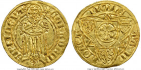 Mainz. Konrad II von Weinsberg (1390-1396) gold Goldgulden ND (c. 1391) MS62 NGC, Höchst mint, Fr-1613, Prinz Alexander-Unl. 3.51gm. CORΛD' • ΛR | ЄP'...