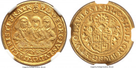 Silesia-Liegnitz-Brieg. Georg III, Ludwig IV & Christian gold Ducat 1654 MS63 NGC, Brieg mint, KM401, Fr-3200, Saurma-Jeltsch-302, F&S-1735. 3.44gm. E...