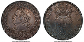 Oliver Cromwell Crown 1658/7 AU Details (Tooled) PCGS, KM393.2, S-3226, ESC-10. Dies by Thomas Simon. A visually appealing, cabinet-toned selection of...