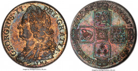 George II "Lima" Shilling 1745 MS64 NGC, KM583.2, S-3703, ESC-1724 (prev. 1205). Rarely do we encounter these Lima Shillings with such fantastic eye a...