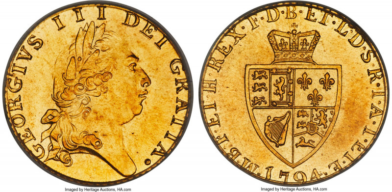 George III gold 1/2 Guinea 1794 MS63 PCGS, KM608, S-3735. An impressive specimen...