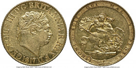 George III gold Sovereign 1817 AU58 NGC, KM674, S-3785. On the cusp of Mint State preservation, the example at hand demonstrates only the most trivial...