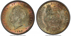 George IV "Bare Head" Shilling 1825 MS66 PCGS, KM694, S-3812. An extravagant example of this collectible type, bathed in a luxurious coating of nacreo...