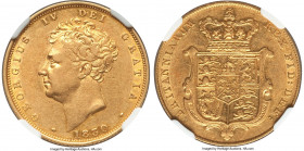 George IV gold Sovereign 1830 AU55 NGC, KM696, S-3801. A radiant and early gold specimen hovering just below Mint State levels of preservation and emb...