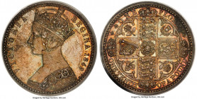 Victoria "Godless" Florin 1849 MS65 PCGS, KM745, S-3890. A beautiful and wholly lustrous offering of this highly collectible Gothic-type, dressed in a...