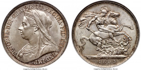 Victoria Crown 1893 MS65 NGC, KM783, S-3937. LVI edge. A Gem Mint State survivor that remains largely untoned apart from a mottled peach periphery whi...
