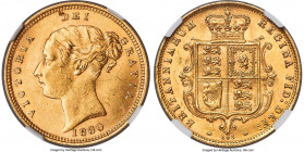 Victoria gold 1/2 Sovereign 1880 MS63 NGC, KM735.2. Die #103. Highly satiny and carefully handled for the issue, with blooming golden luster that roll...