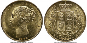 Victoria gold "Broad Shield" Sovereign 1843 MS62+ NGC, KM736.1, S-3852, Marsh-26. A surprisingly flashy, pale-gold survivor of early Victorian coinage...