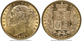 Victoria gold Sovereign 1852 MS62 NGC, KM736.1, S-3852C. Minimally marked and very near choice, this Sovereign positively beams with luster, strengthe...